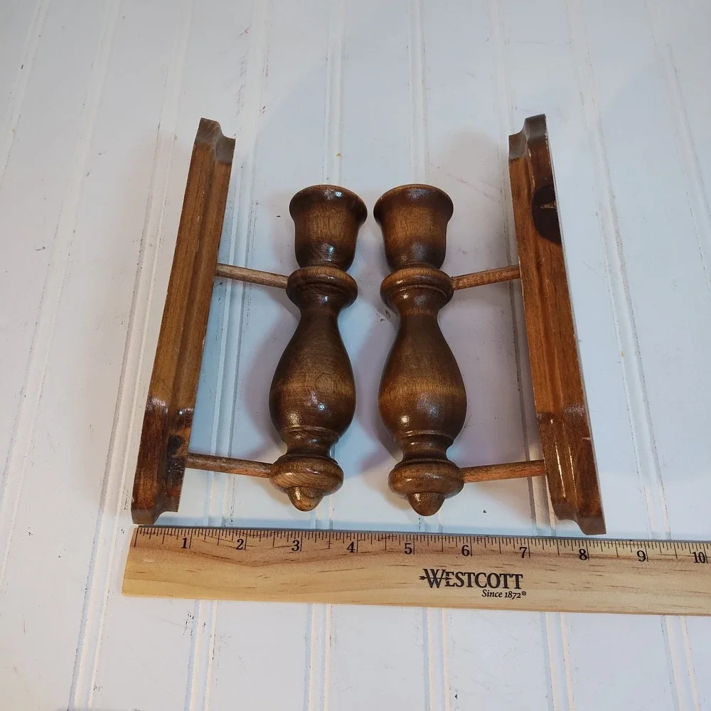 Vintage Wood Wall Sconce Candle Holders Pair Wooden Rustic Farmhouse Decor 8